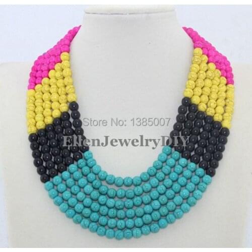 Latest Multicolor 6 Rows 8MM beautiful Necklace,Party Necklace,Bridesmaid Necklace,Statement Necklace,Nigerian beautiful Jewelry