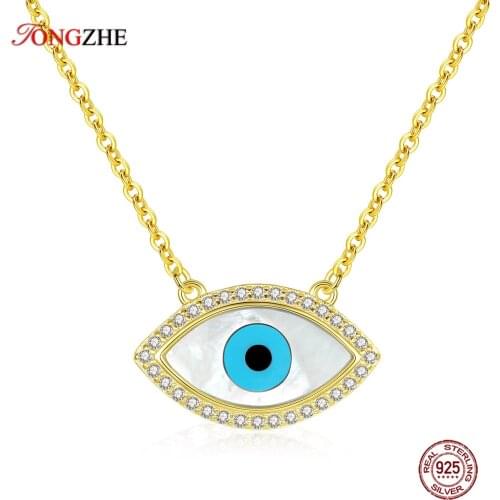 Best Friend Evil Eye Necklace Charm 925 Sterling Silver Natural Stone Shell long Necklace Women Accessories Chokers Gold Jewelry