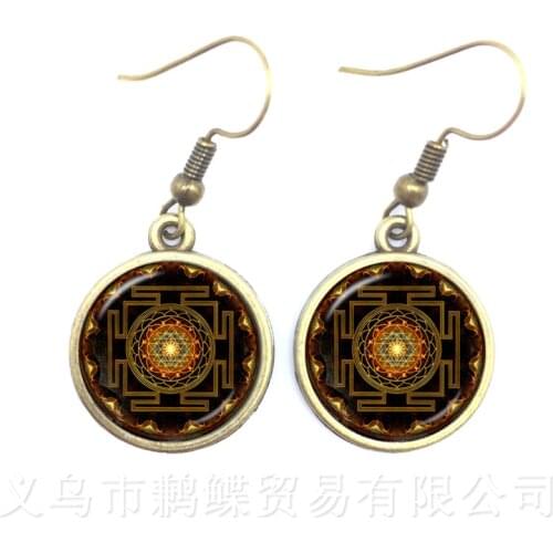 2018 OM Yoga Trendy Earrings Mandala Flower of Life Cabochon Glass Drop Earrings Gift For Girl Women