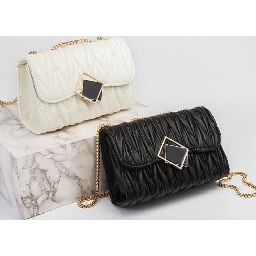 Bag Female 2021 Spring And Summer New Fashion Chain Single Shoulder Wrinkled Leather Bag Diamond Lattice Messenger Bag Underarm