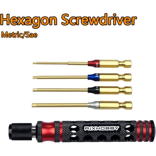 RJX 6.35mm Metric/Sae Hex Screwdriver Bit Super Hard HSS Batch Head For RC Car Boat Airplane Helicopter FPV Drone Repair Tool