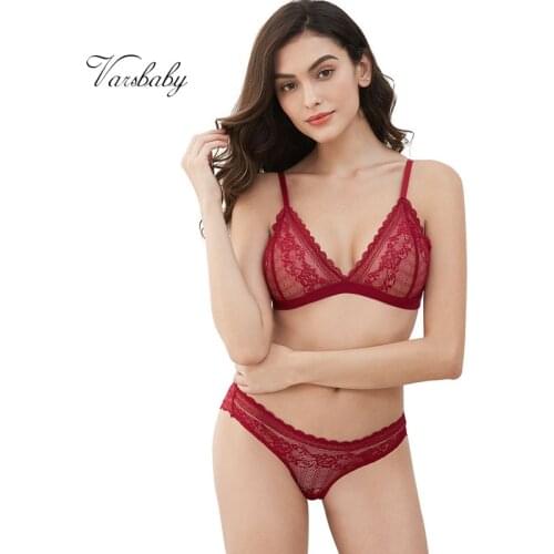 Varsbaby Sexy Lace Bra Briefs Ultra Thin Adjustable Comfortable Bra Set For Women