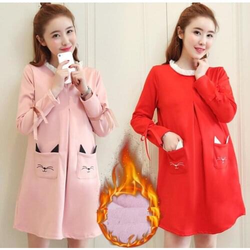 Spring Fall Winter Maternity Dress Long Sleeve Elegant Maternity Clothes for Pregnant Women Dress Sweet Pregnancy Clothing