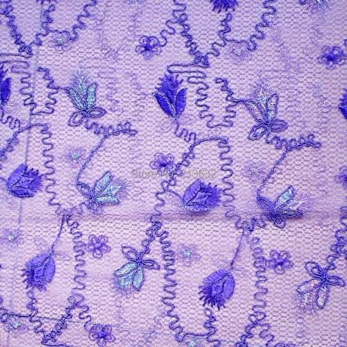 POd10-89 purple tulle voile organza textile embroidery cloth, polyester embroidery fabric clothing textile fabrics wholesale
