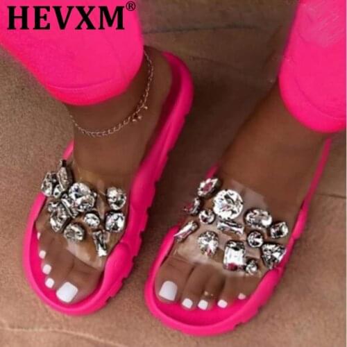 Woman Bling Crystal Slippers Ladies Fashion Slides Women Casual Outdoor Flats Female Beach Shoes Womens Footwear Plus Size 43