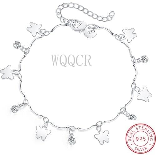 New 925 Silver Butterfly Dangle Charms Bracelets Anklets For Women Wedding Jewelry Adjustable