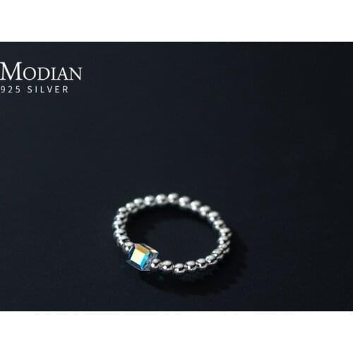 Modian Trendy 100% 925 Sterling Silver Free Size Rainbow Crystal Beads Finger Rings For Women Wedding Statement Jewelry Gifts