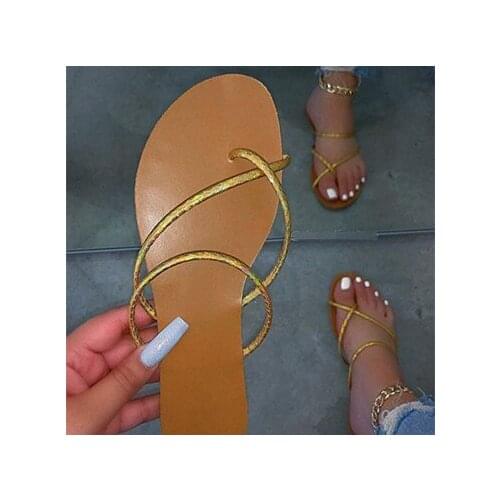 2020 summer new large size one-line beach shoes clip toe flip-flops female flat bottom fashion wild sandals and slippers X193