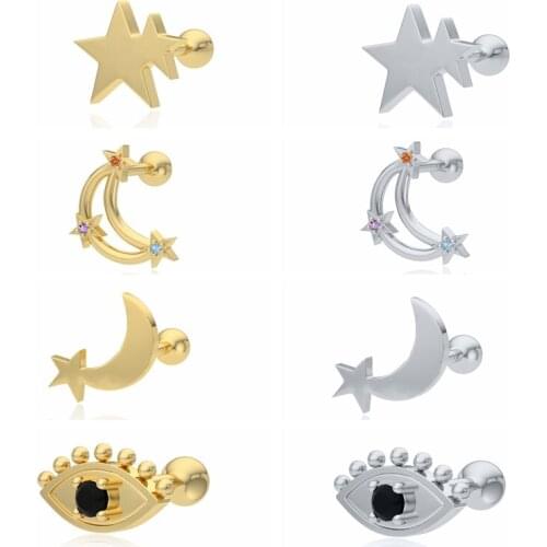 AIDE 2021 Trend Brincos 1pcs 925 Sterling Silver Earrings For Women Stars Moon Stud Earring Ear Piercing Enamel Pendientes Gift