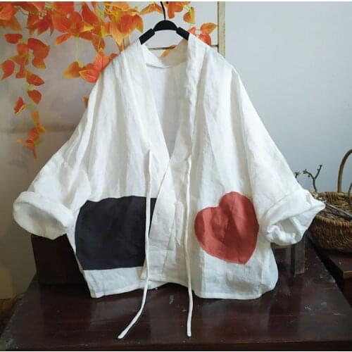 Women Loose Ramie Jackets Ladies Loose Female 2020 Ramie Outerwear Spliced Ramie Coat Ladies Short Tops Jacket Summer