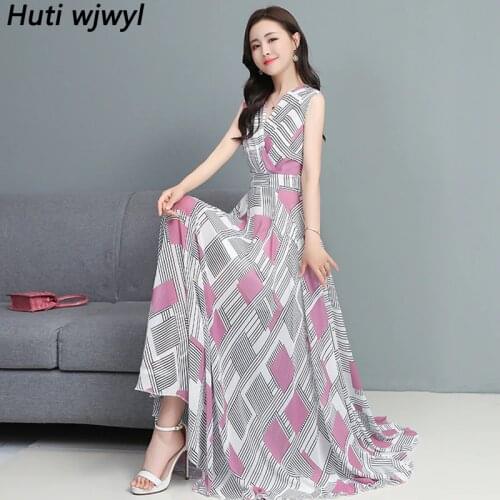 2021 Summer Plus Size Runway Dress Elegant Women Bodycon Party Vestido Vintage Plaid Print Boho Beach Sexy Sleeveless Midi Dress