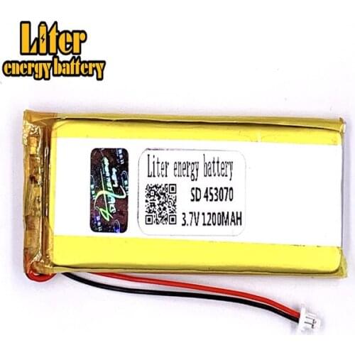 1.0MM 2pin connector 3.7 V 453070 1200mah e-books GPS PDA lithium polymer li-ion rechargeable battery lipo battery