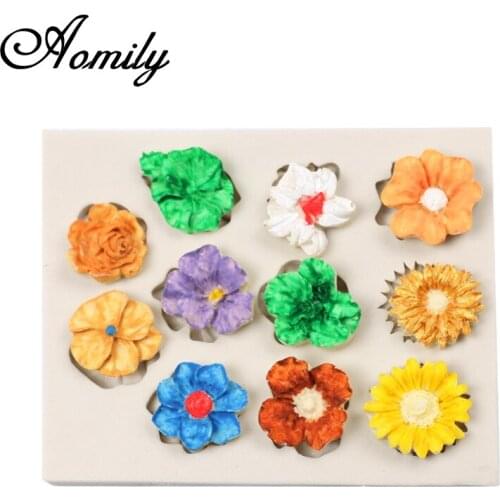 Aomily 11 Flowers Silicone Cake Fondant Mold DIY Handmade Cookies Chocolate Mould Bakeware Cake Pastry Baking Decorating Tools