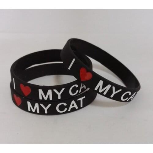 Free Shipping 1/2 inch High Quality "I love CAT" ink filled rubber silicone wristband for Gifts P102401