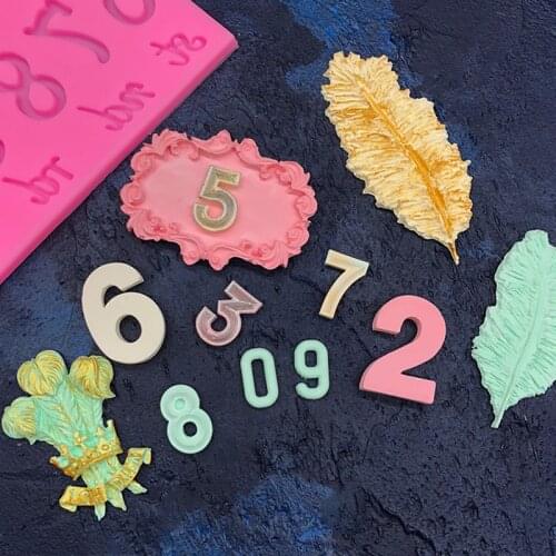 Large and Small Number Digital Fondant Mold Chocolate Brand Can Carve Writing Birthday Card Cake Decoration Tool Feather Mold