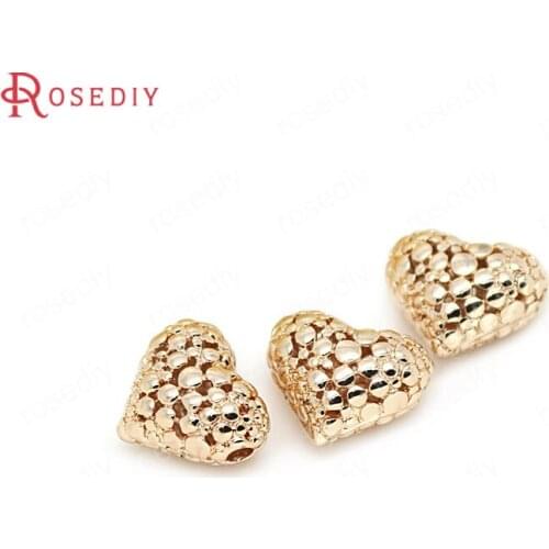 C330)4 pieces 12.5x14mm 24K Champagne Gold Color Plated Brass Heart Spacer Bracelet Beads High Quality Jewelry Accessories