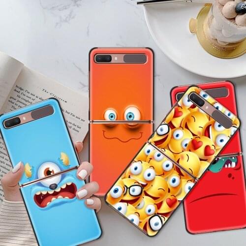 Phone Case For Samsung Z Flip3 5G Hard Back TPU Case PC Capa Black Shell rubber Fundas Funny Face