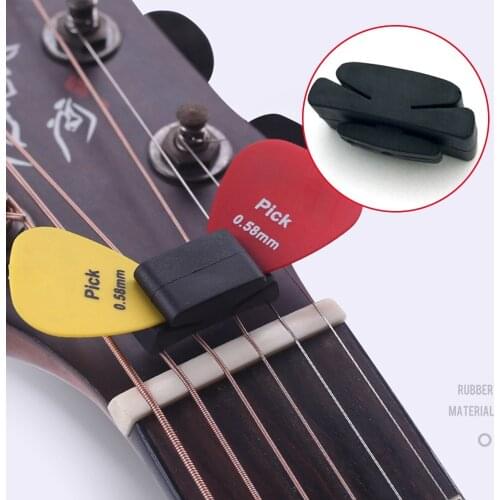 1Pc Black Rubber Guitar Pick Holder Fix On Headstock For Guitar Bass Ukulele Cute Plectrum Accessories Triangle Quick Storage