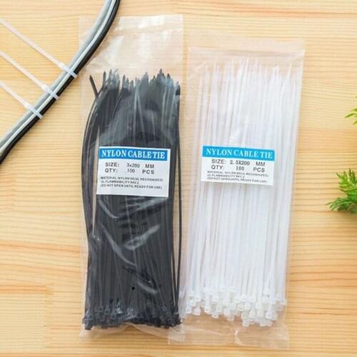 White black 100pcs/set Ties UV Weather Resistant Strap Ribbon Self Stuck Nylon Cable Tie Wrap ZipTies Packed dropshipping