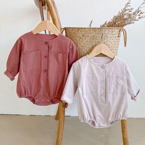 Spring Autumn Kids Baby Girl Long Sleeve Rompers Newborn Infant Baby Girl Rompers Baby Girl Pure Color Clothes Rompers