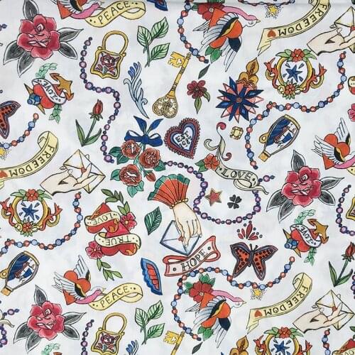 Red Love Letter 80S Like Liberty Cotton Fabric For Kids Baby Sewing Cloth Dresses Skirt DIY Handmade Designer Patchwork Meter