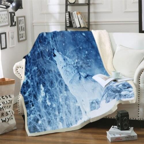 Children Wolf Blanket Cartoon Printed Soft Boy Girl Baby Coral Fleece Blankets Spring Thick Warm Sofa Bed Sheets