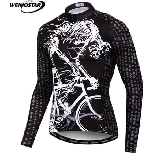 Weimostar White Skull Team Cycling Jersey Autumn Men Long Sleeve Mountain Bike Jersey Riding Bicycle Shirt Road Cycling Clothing