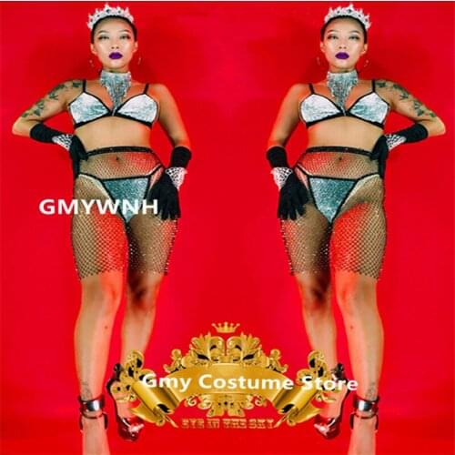 K47 DJ headwears ballroom dance costumes prom wears bodysuit women performance model dress diamonds clothe outfit club bikini ds