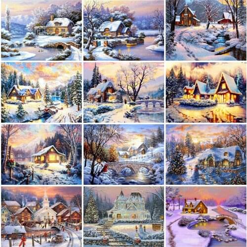 Full Drill 5D Diamond Embroidery House Diamond Painting Town Picture Of Rhinestones Mosaic Winter Scenic Cross Stitch Home Decor