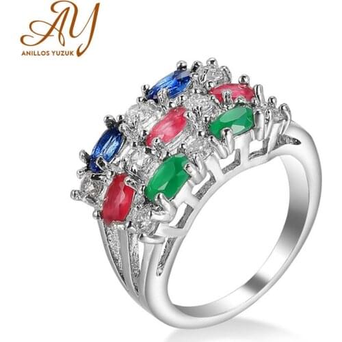 Anillos Yuzuk Silver 925 Jewelry Unique Design Gemstone Blue Green Red Stone Ring 925 Sterling Silver Jewelry Women Wedding Ring