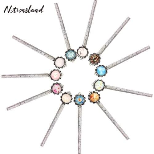 Creative Metal Ruler Colorful Glass Gems 10cm Mini Sewing Measuring Silver Rulers for Bookmark DIY Craft Tool （Random 1PC