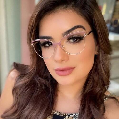 Fashion Women Glasses Frame Luxury Metal Cat Eye Clear Lens Glasses for Female Anti Blue Light Blocking Filter Computer Glasses