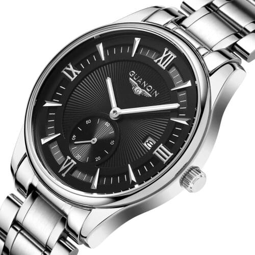 GUANQIN GQ50988 Mens Calendar Stainless Steel Belt Waterproof Fashion Quartz Watch
