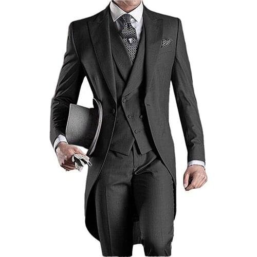 Mens Suits Black 3 Pieces Regular Fit Notch Lapel Prom Burgundy Whiite Tuxedos For Wedding Groom (Blazer+Vest+Pants)
