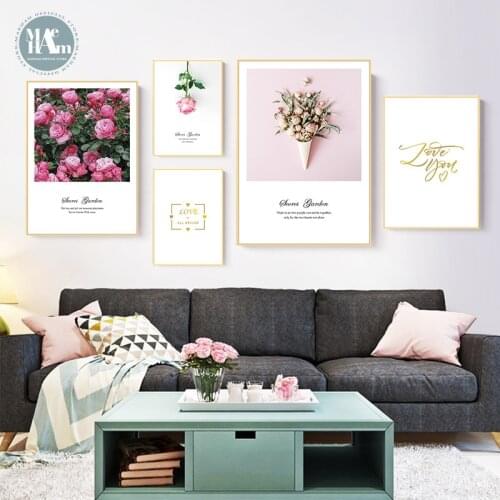 The rose plant green flowers wall art Canvas posters Painting Prints Nordic art wall Pictures for Living Room Morden Home Decor