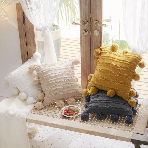 Tufted Tassels Pillow Cases Modern Accent Pillows for Sofa Bed Living Room Decor Stripe Cushion Cover With Velvet Inner Core