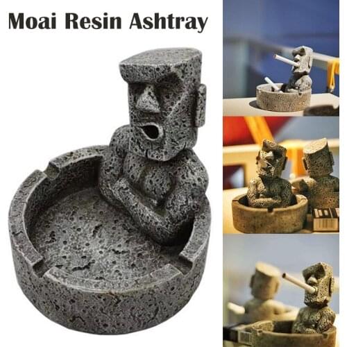 Moai Monolith Resin Ashtray Easter Island Moai Figurines Office Countertop Ashtray for Bathroom Home Living Room ALI88