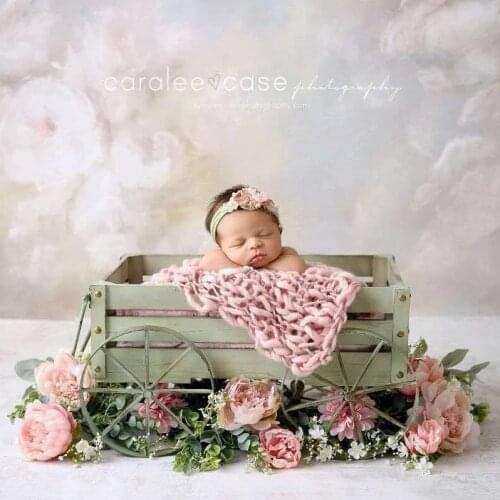 New newborn photography props four-wheeled iron art convenient trolley full moon baby on-site photograph wooden trolley props