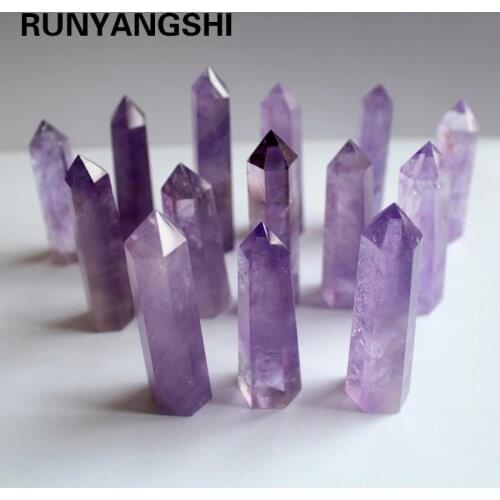 Runyangshi Beautiful Natural crystal column Amethyst raw stone grinding high quality crystal handicraft six prism ZH39