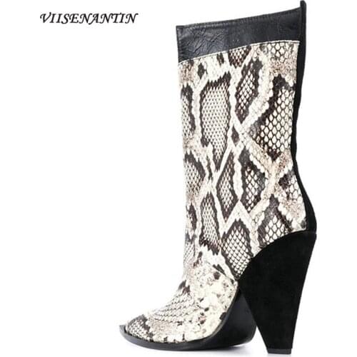 Gray Leopard Pointed Toe Chelsea Boots Suede Leather Patchwork Ankle Long Boots High Heel Slip-on Autumn New Party Shoes Women