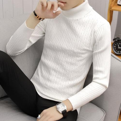 Autumn and Winter Turtleneck Sweater Mens Sweater Slim Style in Korean Version White Bottoming Sweater Solid Color Mens
