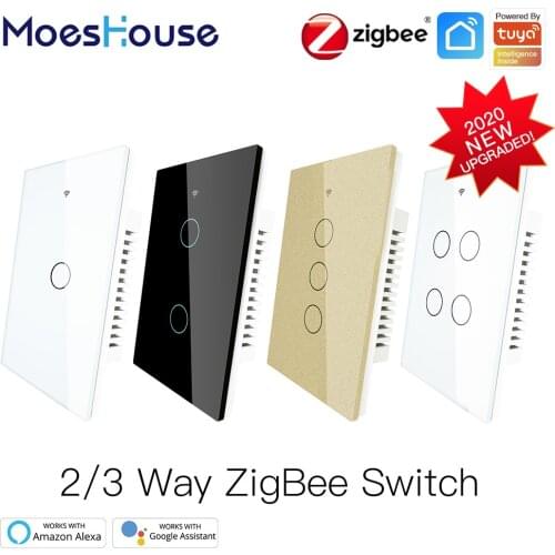 Tuya ZigBee Wall Touch Smart Light Switch With Neutral/No Neutral,No Capacitor Smart Life/Tuya Works with Alexa,Google 2/3 Way