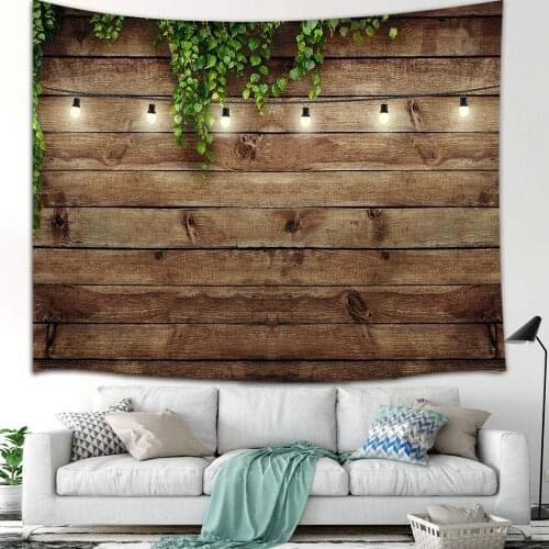 Vintage Wooden Board Tapestry Wall Hanging Art Green Leaves on Wood Wall Blanket Home Decor