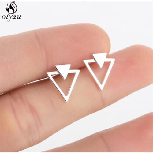 Vintage Fashion Earings Jewelry Black Geometric Triangle Stainless Steel Stud Earrings Best Gift for Women Girls Kids Pendientes