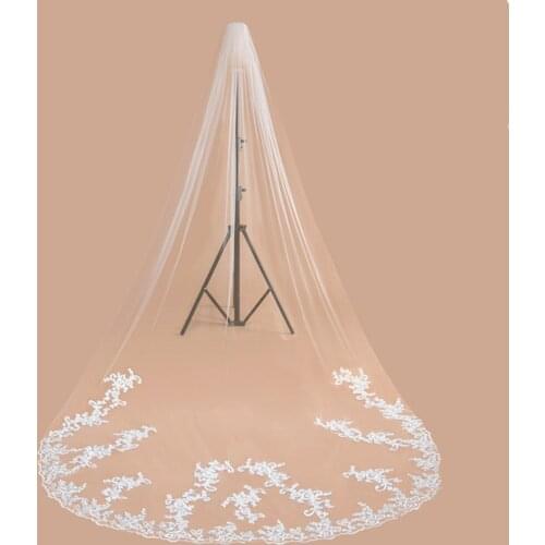 High Quality 3 Meters Cathedral Wedding Bridal Veils With Comb White Ivory Lace Edge Long Veu De Noiva Wedding Accessories