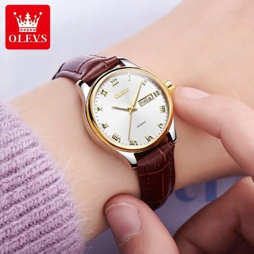 OLEVS Womens Watches Simple Vintage Small Watch Leather Strap Casual Sport Clock Dress Wristwatches Women Relogio mujer 2021