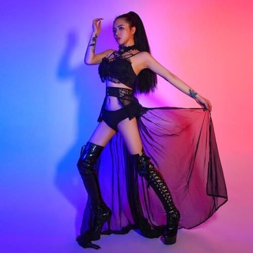 Women Sexy Stage Bar Ds Costumes New Sexy Dj Bikini Nightclub Gogo Lead Dancer Costume Black Outfit