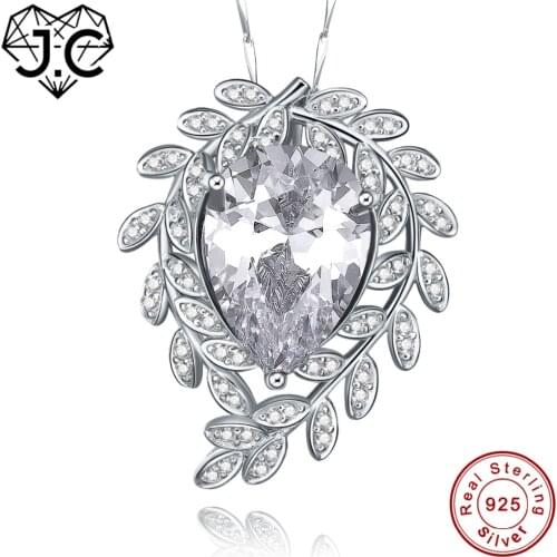 J.C Solid Exquisite 925 Sterling Silver Pendant For Women Leaves Water Drop Shaped Ruby White Topaz Necklace Fine Jewelry Gifts