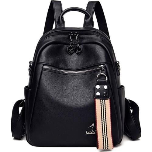 Womens Backpack Female PU Leather Back Pack School Bag For Girl Rucksack Double Zipper Fashion Shoulder Bag