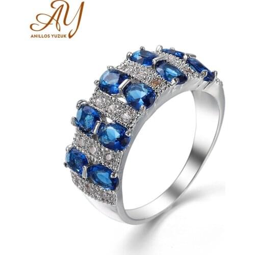 Anillos Yuzuk Top Quality Created Red Blue Green Round Crystal Finger Rings Elegant Brand Jewelry CZ Austrian Crystal For Women